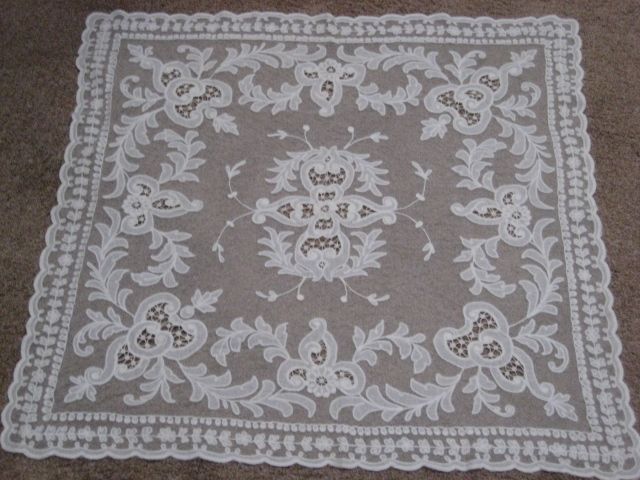 1930's Creamy White Tambour Net Lace Table Topper w/Organdy Insets-1 of 2 1930's Creamy White Tambour Net Lace Table Topper w/Organdy Insets-1 of 2