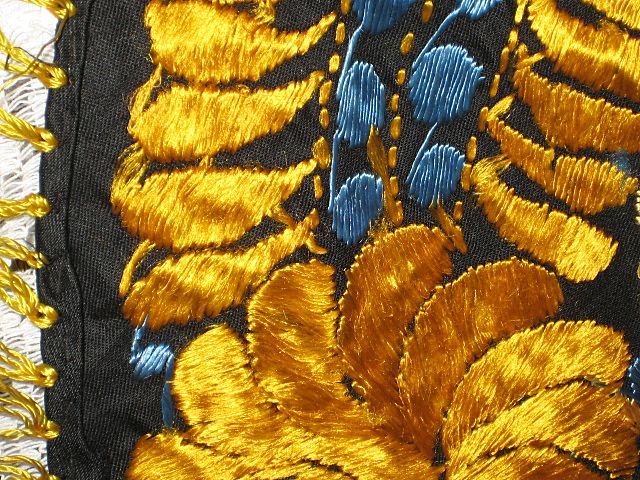 Vintage Hungarian Matyo Hand Made Round Tablecloth w/Fringe-Rusty Orange, Goldish Yellow & French Blue Flowers Vintage Hungarian Matyo Hand Made Round Tablecloth w/Fringe-Rusty Orange, Goldish Yellow & French Blue Flowers