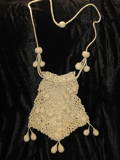 Large Antique Victorian Hand Crocheted Drawstring Purse w/Crocheted Roses & 17 Tassels Large Antique Victorian Hand Crocheted Drawstring Purse w/Crocheted Roses & 17 Tassels