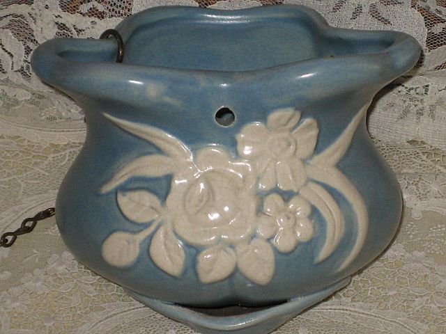 Vintage C. 30's Weller Blue Cameo Art Pottery Hanging Planter Vintage C. 30's Weller Blue Cameo Art Pottery Hanging Planter