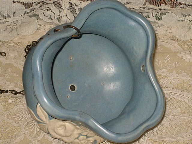 Vintage C. 30's Weller Blue Cameo Art Pottery Hanging Planter Vintage C. 30's Weller Blue Cameo Art Pottery Hanging Planter