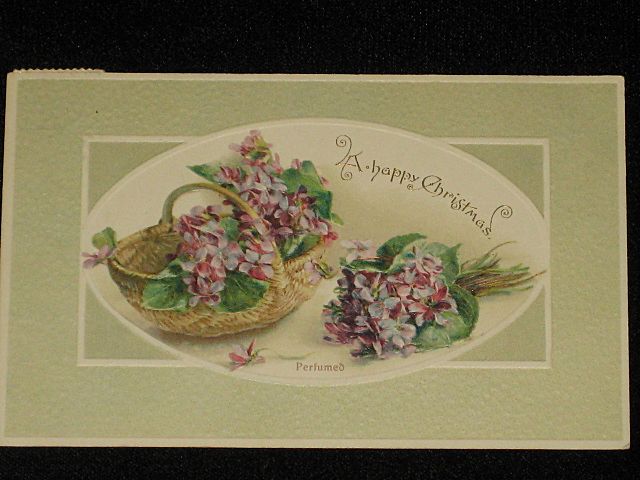 Dated Antique 1912 "A Happy Christmas" Perfumed Post Card w/Embossed Violets Dated Antique 1912 "A Happy Christmas" Perfumed Post Card w/Embossed Violets