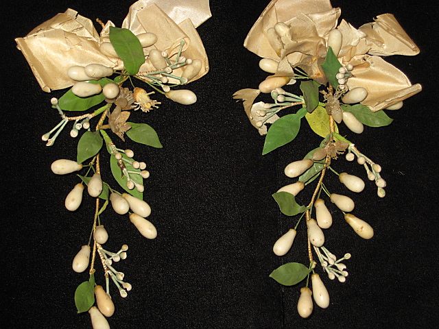 Pair of Antique C. 1800's French Wax Wedding Corsage's Pair of Antique C. 1800's French Wax Wedding Corsage's