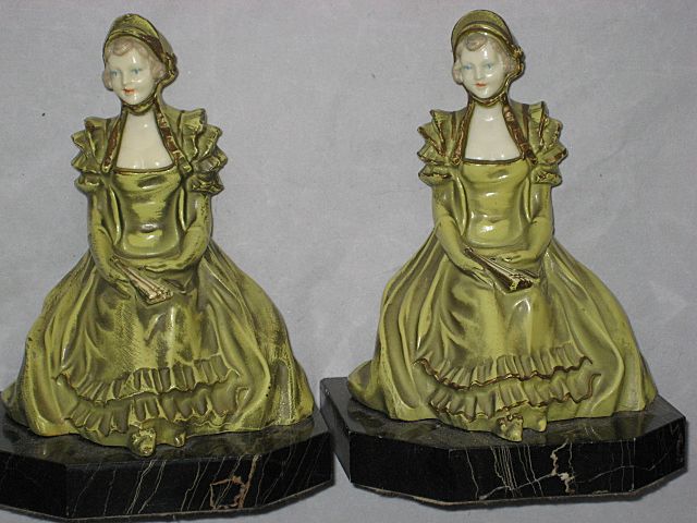C. 1926 J.B. Hirsch "Wait Here" Bookends with Pretty Celluloid Ladies C. 1926 J.B. Hirsch "Wait Here" Bookends with Pretty Celluloid Ladies
