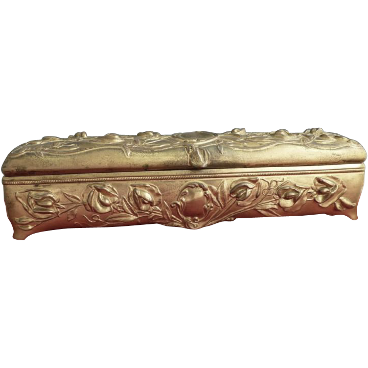 Antique glove box ormolu spelter Art Nouveau Antique glove box ormolu spelter Art Nouveau