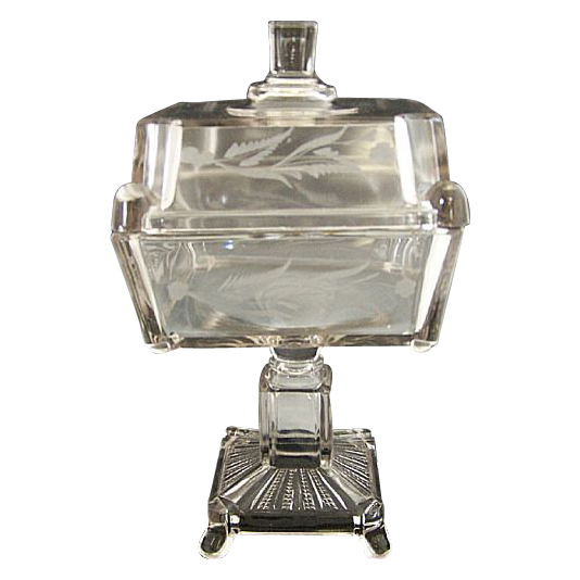 Antique glass square compote Adams & Co. NR75 aka Post c. 1880s from
