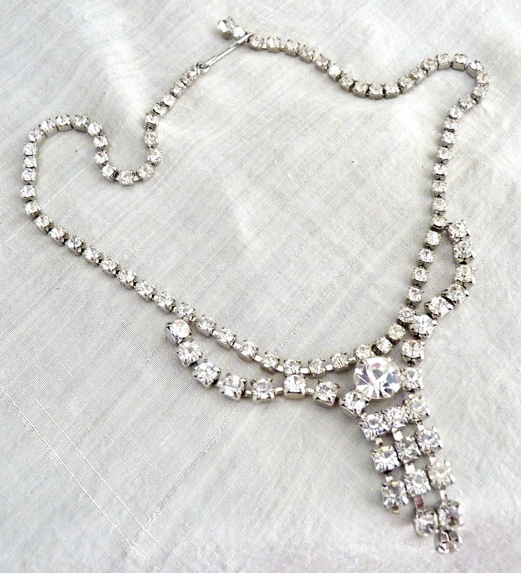 Vintage waterfall necklace crystal rhinestones wedding prom Vintage waterfall necklace crystal rhinestones wedding prom