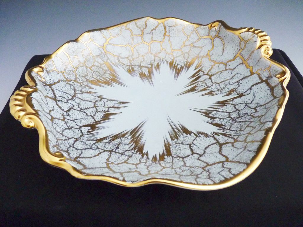 Vintage porcelain Art Deco bowl gold blue German crossed swords mark