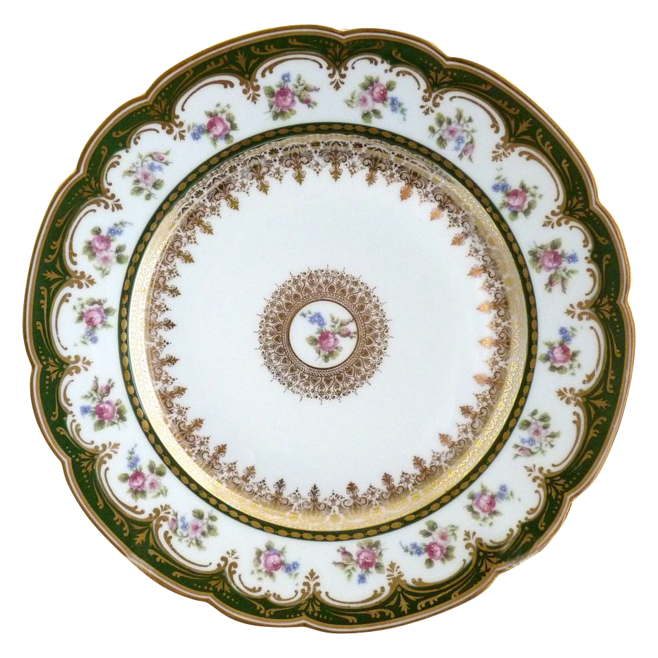 GDA Limoges porcelain dinner plate gold foiling with florals from