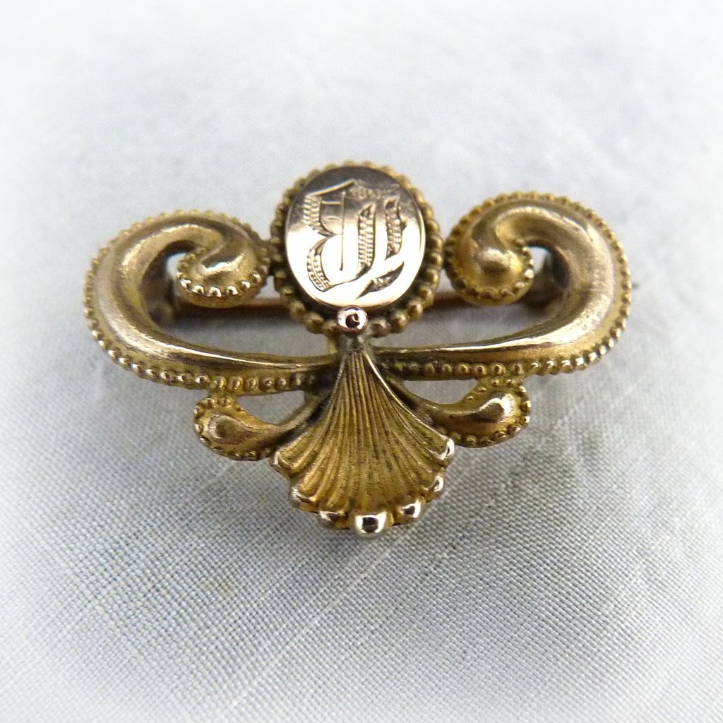 Antique watch lapel pin reverse monogram B c. 1880s Antique watch lapel pin reverse monogram B c. 1880s