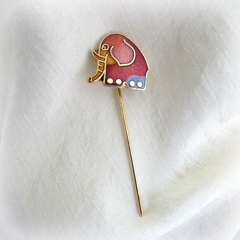 Vintage scarf pin elephant guilloche enameled Pachyderm Vintage scarf pin elephant guilloche enameled Pachyderm