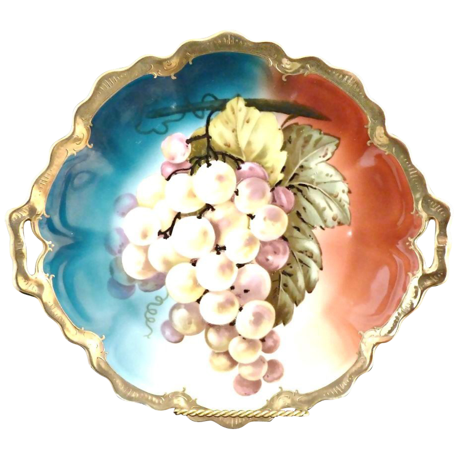 Antique Zeh Zcherzer cake plate grapes coin gold Bavaria Antique Zeh Zcherzer cake plate grapes coin gold Bavaria