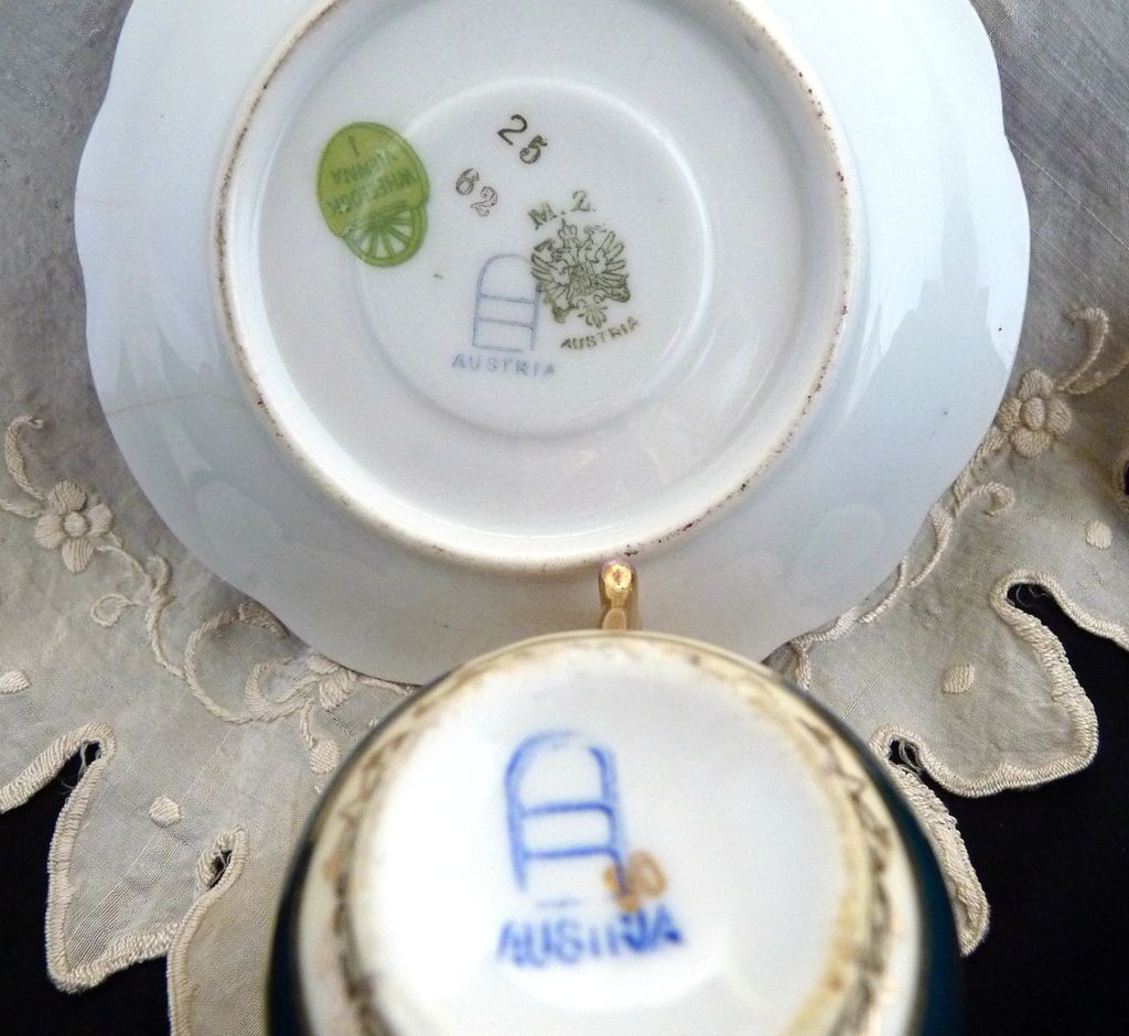 Antique porcelain trembleuse cup saucer Austria Wheelock c. 1890s Antique porcelain trembleuse cup saucer Austria Wheelock c. 1890s