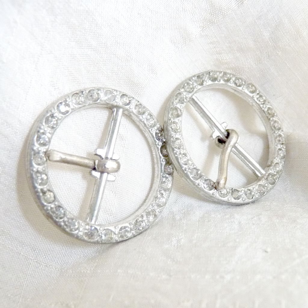Vintage rhinestone shoe buckles round pair from victoriascurio on Ruby Lane