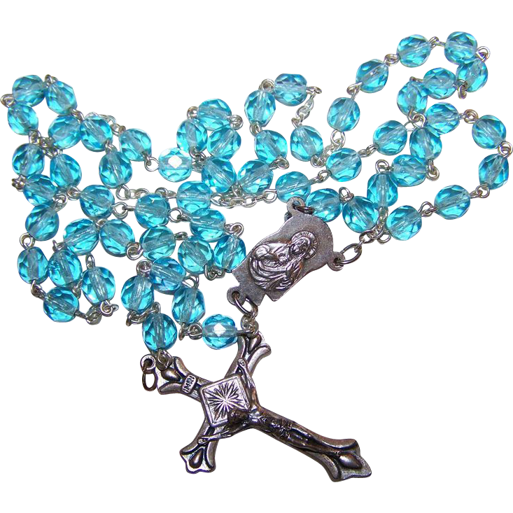 Vintage Faceted Blue Crystal Rosary Prayer Beads