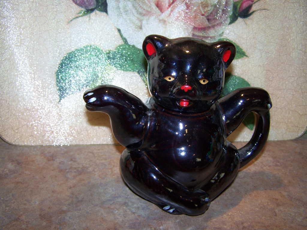 Rare Not Often Found Figural Red Ware Black Bear Hand Painted Tea Pot Rare Not Often Found Figural Red Ware Black Bear Hand Painted Tea Pot