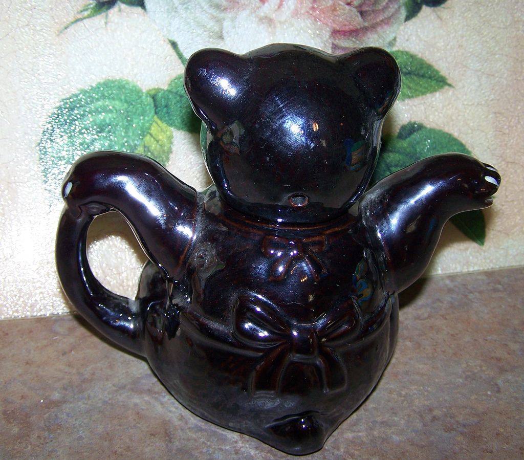 Rare Not Often Found Figural Red Ware Black Bear Hand Painted Tea Pot Rare Not Often Found Figural Red Ware Black Bear Hand Painted Tea Pot