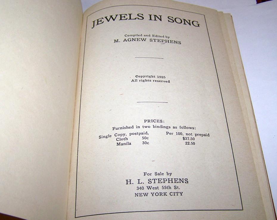 Hard Covered Book Jewels in Song C.1925 Hard Covered Book Jewels in Song C.1925