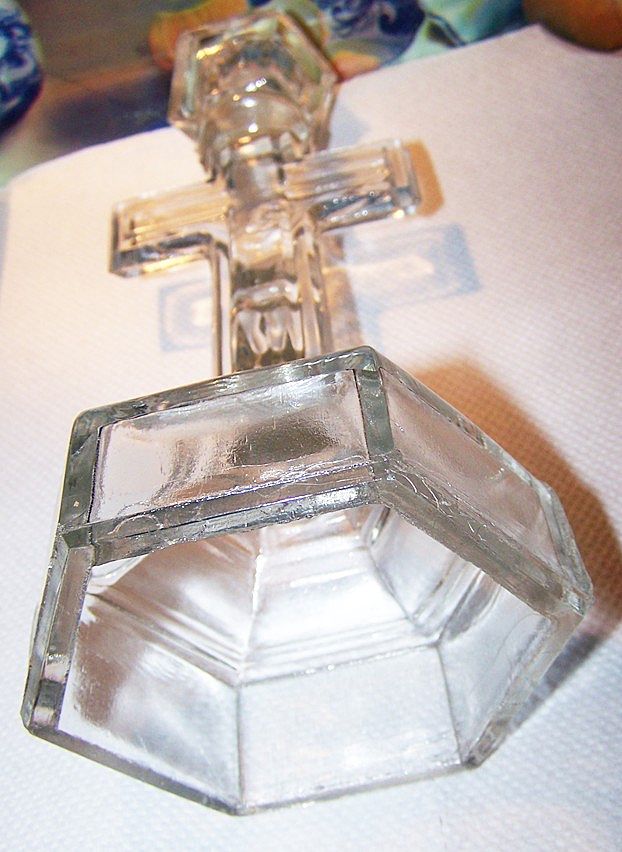 Vintage Glass Cross Crucifix Candlestick Vintage Glass Cross Crucifix Candlestick