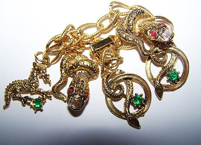 Unique Vintage Snake Charm Bracelet Rhinestone Accents Unique Vintage Snake Charm Bracelet Rhinestone Accents