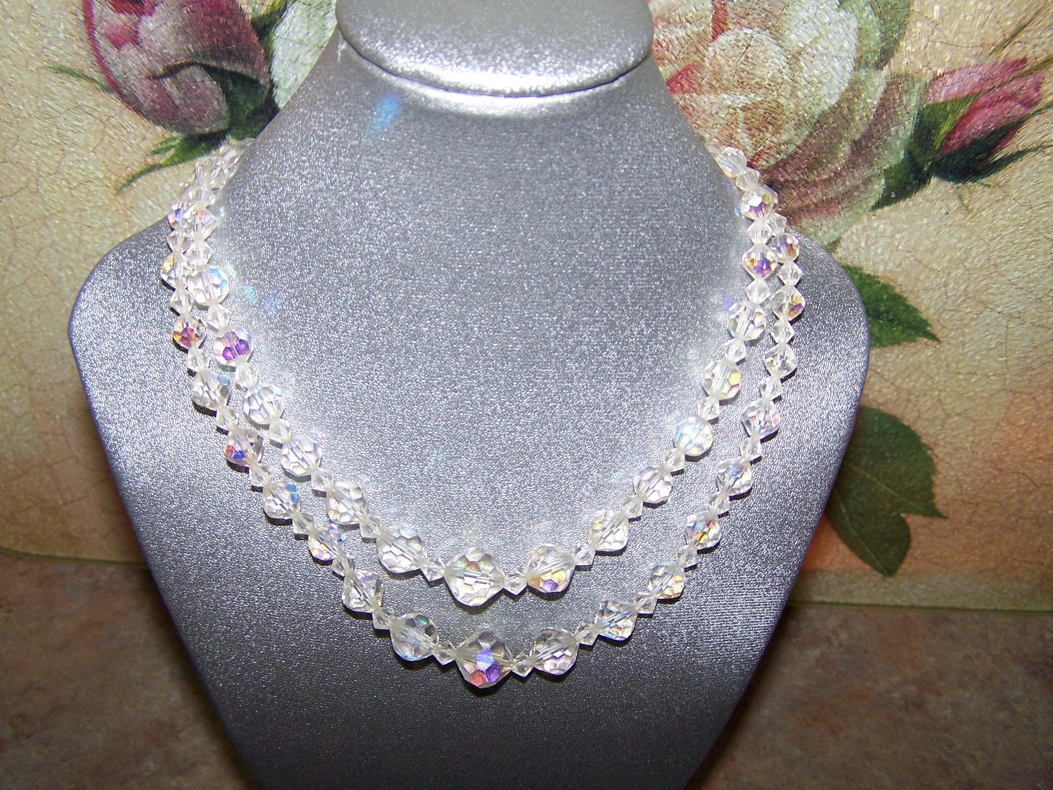 Double Stand Faceted Aurora Borealis Crystal Necklace 16" Double Stand Faceted Aurora Borealis Crystal Necklace 16"