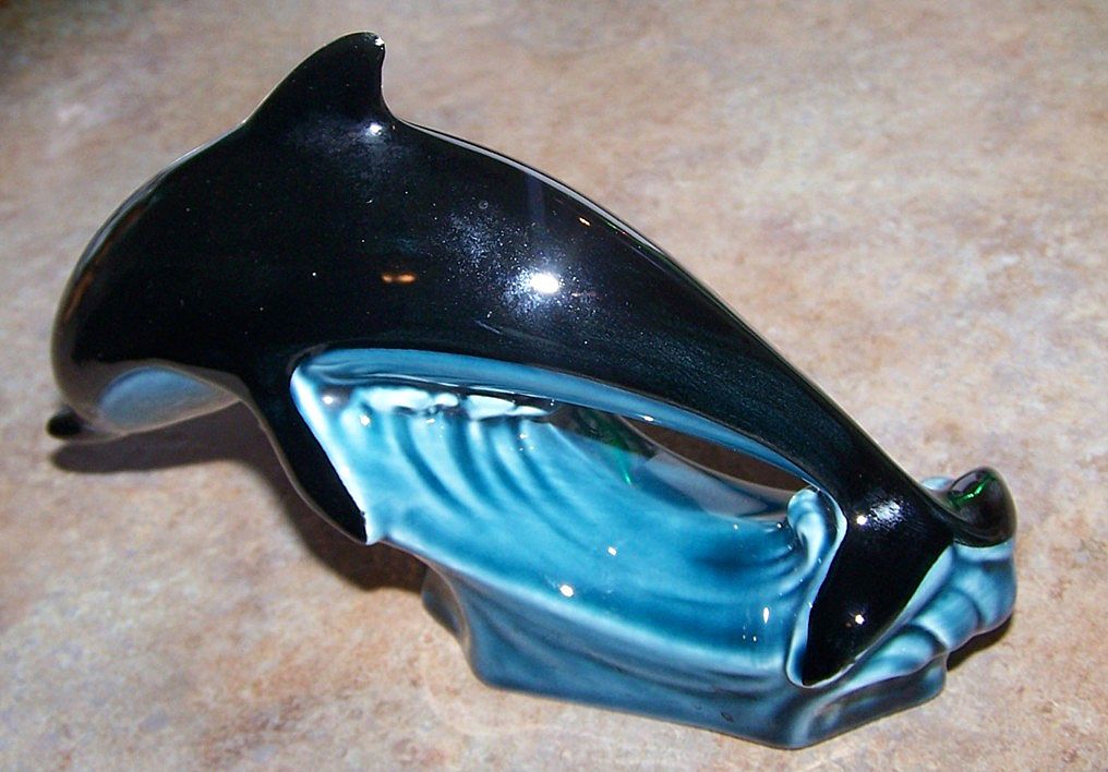 Art Deco Style Poole Pottery England Dolphin Waves Figurine Art Deco Style Poole Pottery England Dolphin Waves Figurine