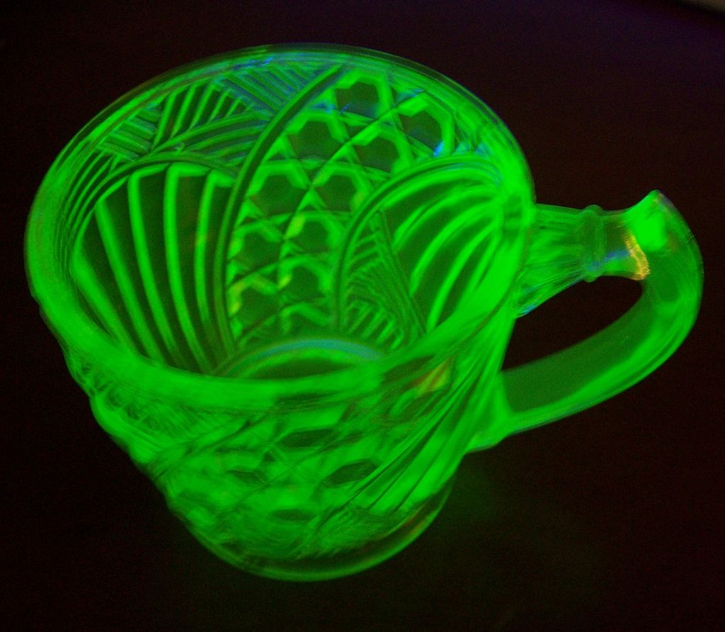 Victorian Era Vaseline Pressed Glass Mug / Cup Victorian Era Vaseline Pressed Glass Mug / Cup