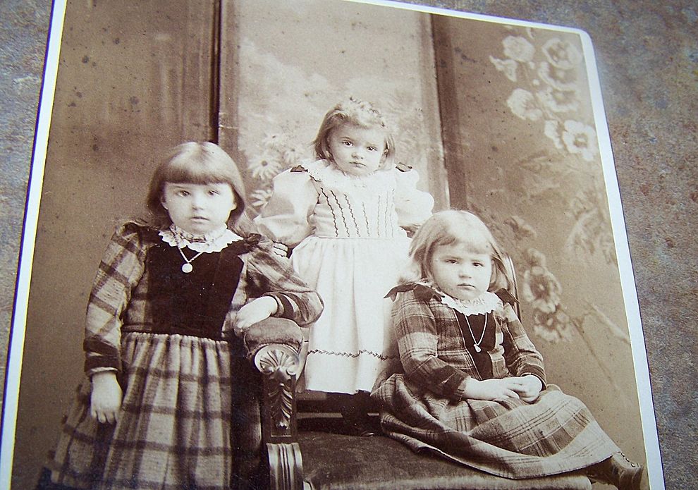 Vintage Sepia Cabinet Card Photograph Charming Little Children Sisters Vintage Sepia Cabinet Card Photograph Charming Little Children Sisters