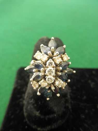 Spectacular Vintage 14K WG Cocktail Ring Sapphire & Diamond Spectacular Vintage 14K WG Cocktail Ring Sapphire & Diamond