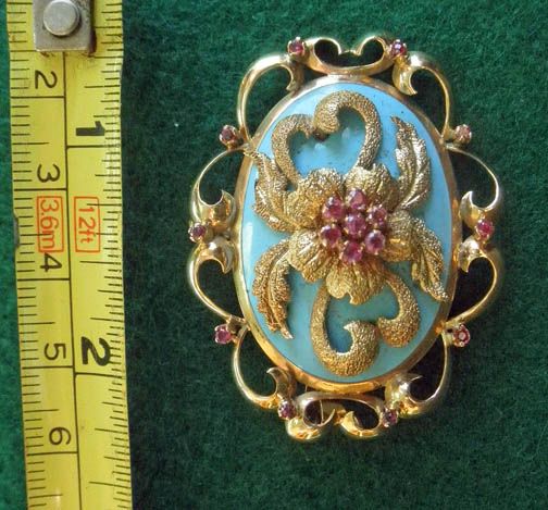 14K Enamel & Rubies Edwardian Brooch/Pendant 14K Enamel & Rubies Edwardian Brooch/Pendant