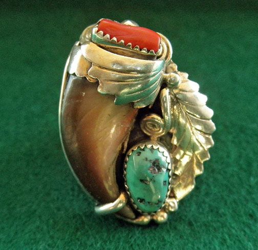 Navajo Sterling Bear Claw Ring Signed Robert Benito Size 11 1/2 Navajo Sterling Bear Claw Ring Signed Robert Benito Size 11 1/2