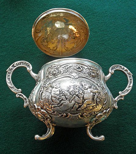 Antique Continental Silver (800) Three Piece Creamer Sugar & Waste Bowl Set Antique Continental Silver (800) Three Piece Creamer Sugar & Waste Bowl Set