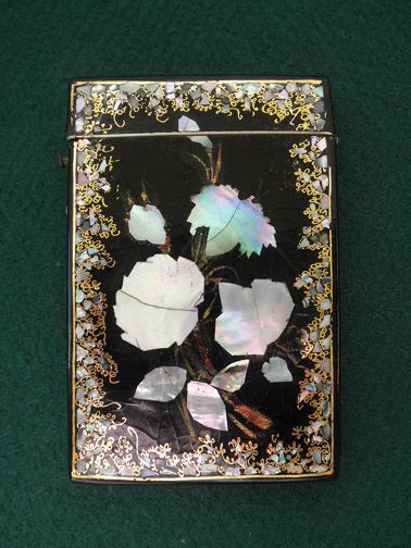 Large English Victorian Papier Mache Card Case Large English Victorian Papier Mache Card Case