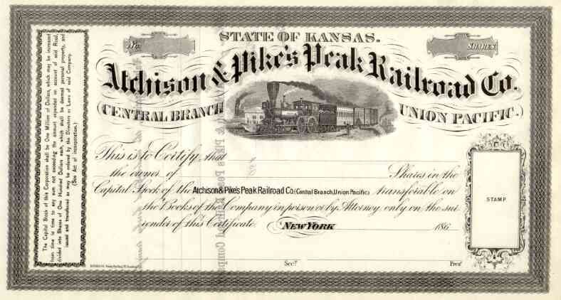 186_ Atchison & Pike's Peak RR Stock 186_ Atchison & Pike's Peak RR Stock
