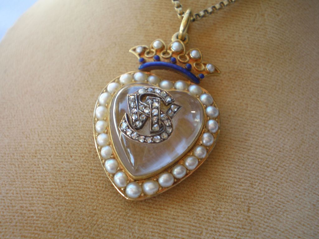 Victorian Crystal Heart Locket , 15CT , Pearls, Rose-Cut Diamonds & Enamel Victorian Crystal Heart Locket , 15CT , Pearls, Rose-Cut Diamonds & Enamel