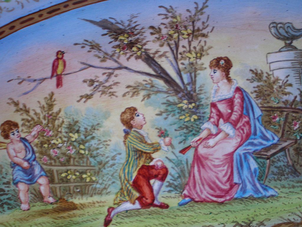 Antique French PIn Tray .....Hand Painted Enamel On Silver Antique French PIn Tray .....Hand Painted Enamel On Silver