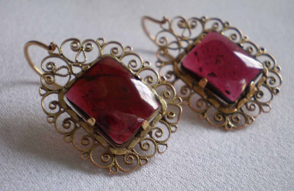 Earrings; Garnet & 14K, European , Circa 1860 Earrings; Garnet & 14K, European , Circa 1860