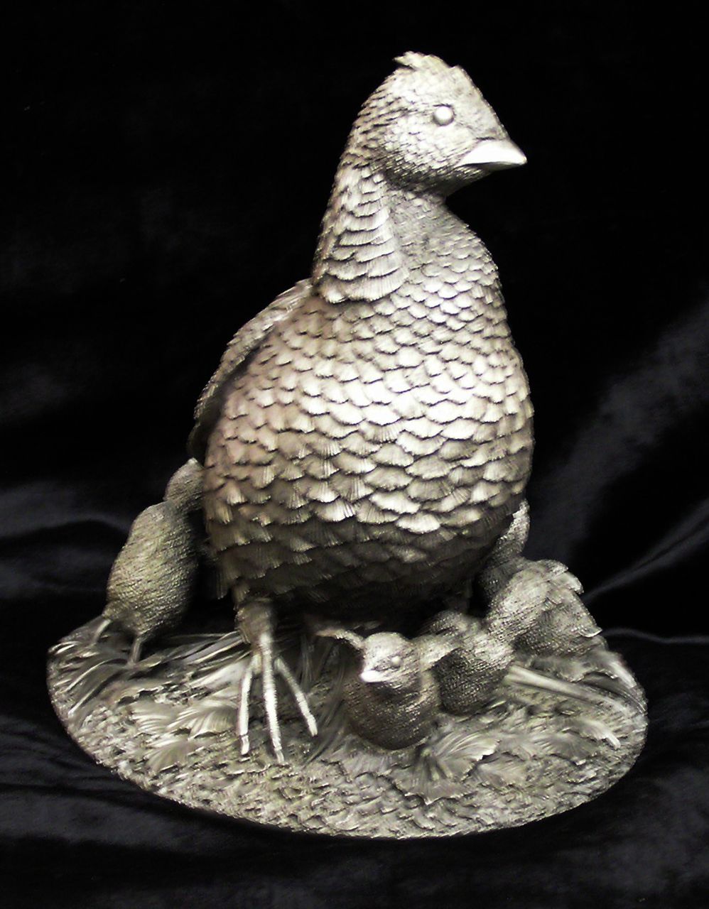 Franklin Mint Pewter Grouse Time Sculpture Franklin Mint Pewter Grouse Time Sculpture