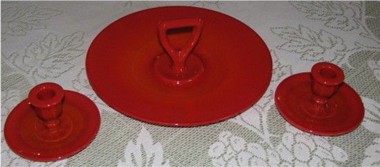 Northwood Chinese Coral Tidbit Tray and Candle Holder Set Northwood Chinese Coral Tidbit Tray and Candle Holder Set