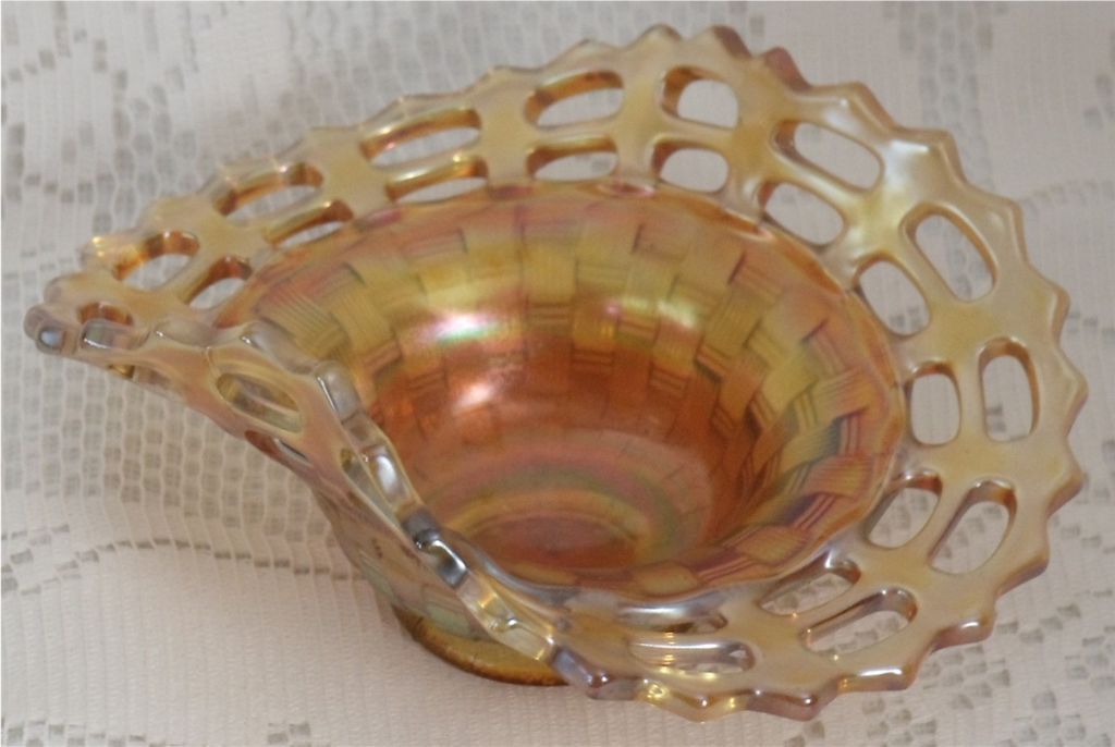 Fenton Carnival Glass Vaseline Open Edge 2 Sides Up Basket Fenton Carnival Glass Vaseline Open Edge 2 Sides Up Basket