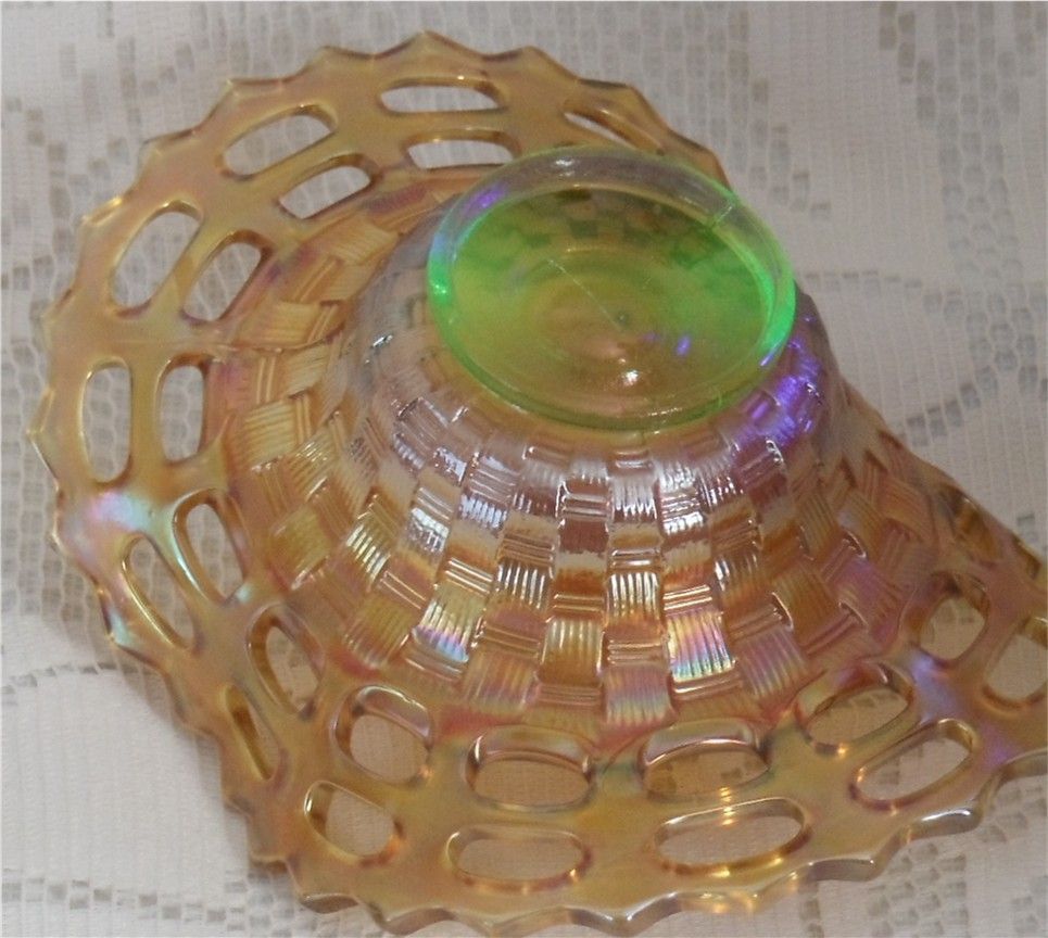 Fenton Carnival Glass Vaseline Open Edge 2 Sides Up Basket Fenton Carnival Glass Vaseline Open Edge 2 Sides Up Basket