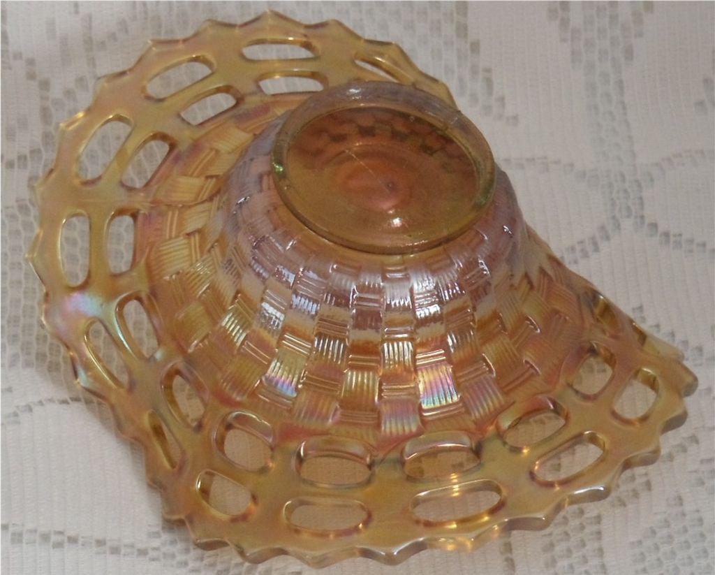 Fenton Carnival Glass Vaseline Open Edge 2 Sides Up Basket Fenton Carnival Glass Vaseline Open Edge 2 Sides Up Basket