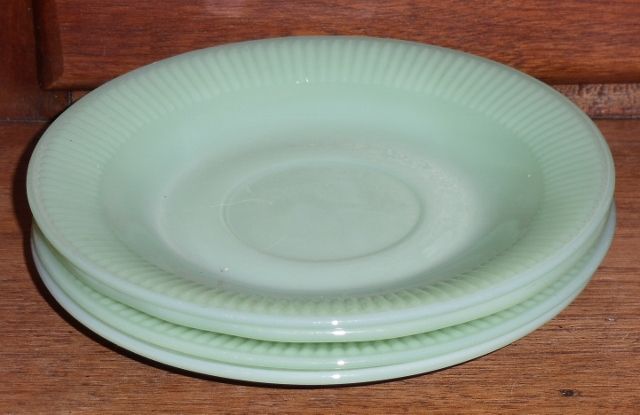 Set/4 Fire King Jade-ite Jane Ray Saucers Set/4 Fire King Jade-ite Jane Ray Saucers