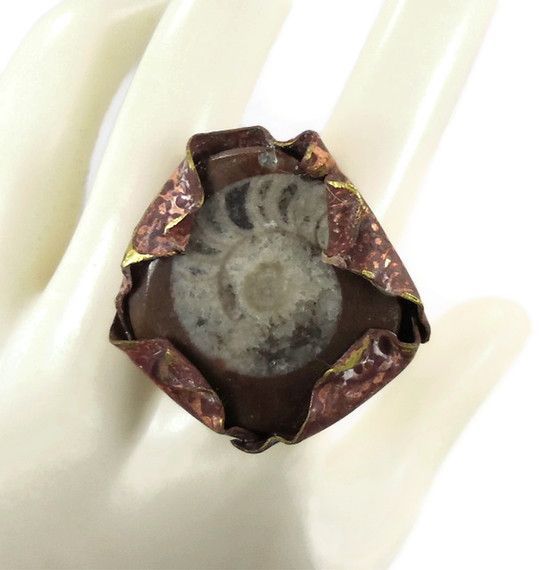 Ammonite Fossil Ring - Forged Brass Ring - Adjustable - InVintageHeaven Ammonite Fossil Ring - Forged Brass Ring - Adjustable - InVintageHeaven