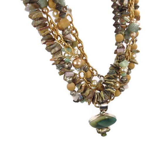 Mermaid Sea Shell Necklace - Vintage Convertible Chunky Assemblage - Statement Piece One of a Kind - InVintageHeaven Mermaid Sea Shell Necklace - Vintage Convertible Chunky Assemblage - Statement Piece One of a Kind - InVintageHeaven