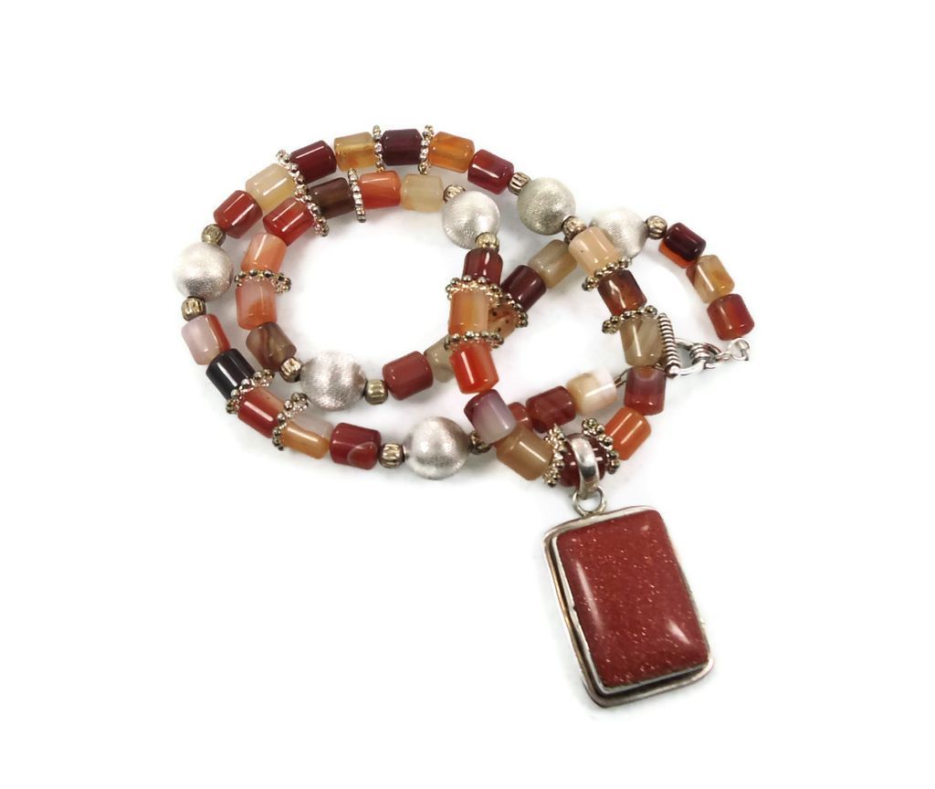 Goldstone sterling silver necklace - Beaded agate - Bohemian Style - InVintageHeaven Goldstone sterling silver necklace - Beaded agate - Bohemian Style - InVintageHeaven