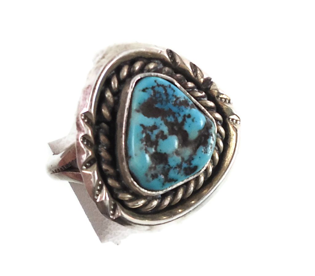 Turquoise Sterling Silver Ring - Vintage Native American - Size 6.5 ...