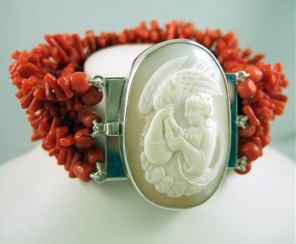 Victorian Hebe Feeding The Eagle Cameo On Red Coral AndSterling Bracelet Victorian Hebe Feeding The Eagle Cameo On Red Coral AndSterling Bracelet