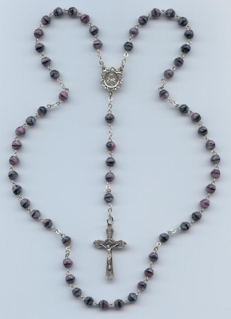 Purple, Pink & Black Art Glass Rosary – Marked Chapel Italy Purple, Pink & Black Art Glass Rosary – Marked Chapel Italy