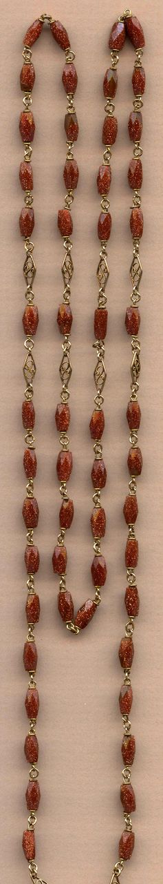 Brilliant Goldstone / Aventurine Glass & Gilded Brass Rosary – Fancy Spacers – Hallmarked Brilliant Goldstone / Aventurine Glass & Gilded Brass Rosary – Fancy Spacers – Hallmarked